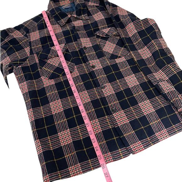 Vintage Pendleton 70s Wool Plaid Board Shirt Loop Collar Red Blue Size Large - Picture 13 of 13
